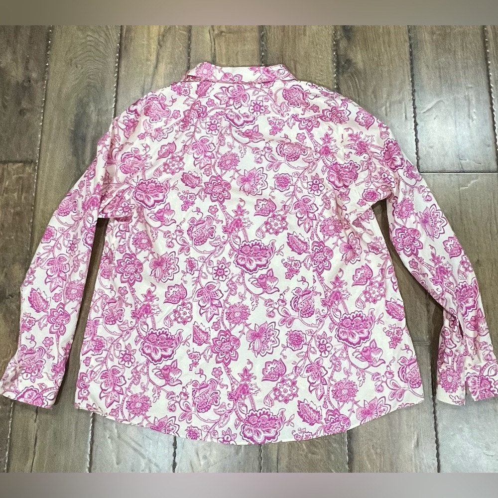 Lands End Pink & White No Iron Shirt Supima Cotton Long Sleeve size 18 - Picture 3 of 3